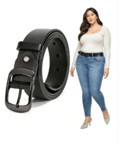 1 pieza Cinturón de mujer de talla grande de unicolor, minimalista, con hebilla de metal negro y piel de PU, adecuado para combinar con varios tipos de pantalones