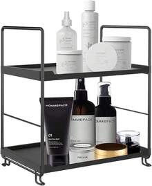 Estante para Cosméticos De 2 Niveles,Organizador De Mostrador,Apilable Independiente Estante De Almacenamiento para Mostrador De Baño,Adecuado para Cocina, Baño, Almacenamiento De Cosméticos - Cuadrado-Negro - Ver 13