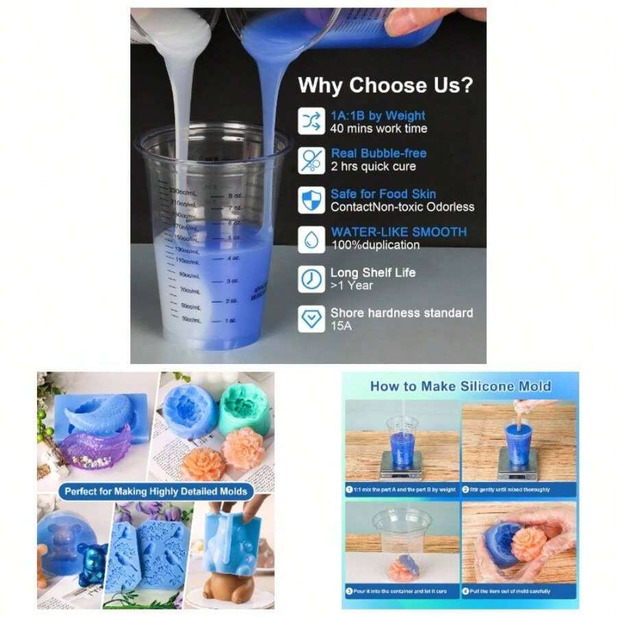 Silicone Mold Making Kit, 22oz 15A Elastic Silica Gel, Color Sapphire Blue, Suitable Casting Resin Molds And Candle Soap Mold, Fast Cure Translucent Platinum Silicone Rubber - Sapphire Blue 22oz - View 1