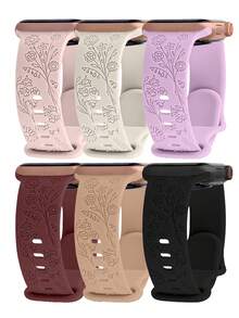 St.siabe 1条花卉雕刻软硅胶防水运动表带，兼容38mm 40mm 41mm 42mm 44mm 45mm 49mm，适用于Series S10 9 8 7 6 5 4 3 2 1 SE Ultra Loop表带替换装 - 石蓮藍 - 查看 1