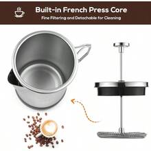 PZW Cafetero de prensa francesa 1l Camping Press French Press con manija plegable de acero inoxidable Press French Press Coffee Coffee Kettle Silver2537 - Plateado - Ver 5