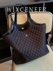 Lightweight,Business Casual Large Capacity Double Handle Quilted Shoulder Tote Bag For Female Flower Decor Quilted Top Handle Bag For Teen Girls Women College Students,Rookies & White-Collar Workers Perfect For Office,College,Work ,Business,Commute,Outdoors, Travel, Outings, Work Bag Women, Ideal For Everyday Elegance & Special Occasions , Office Bag - Black - View 2