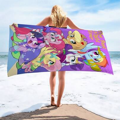  1pc My Little Pony Officially Licensed Super Absorbent Microfiber Beach Towel - Modern Cartoon Design, Soft Quick-Dry Knit Fabric, Lightweight Anti-Sand, Ideal For Camping And Outdoor Activities, Essential For Summer Beach