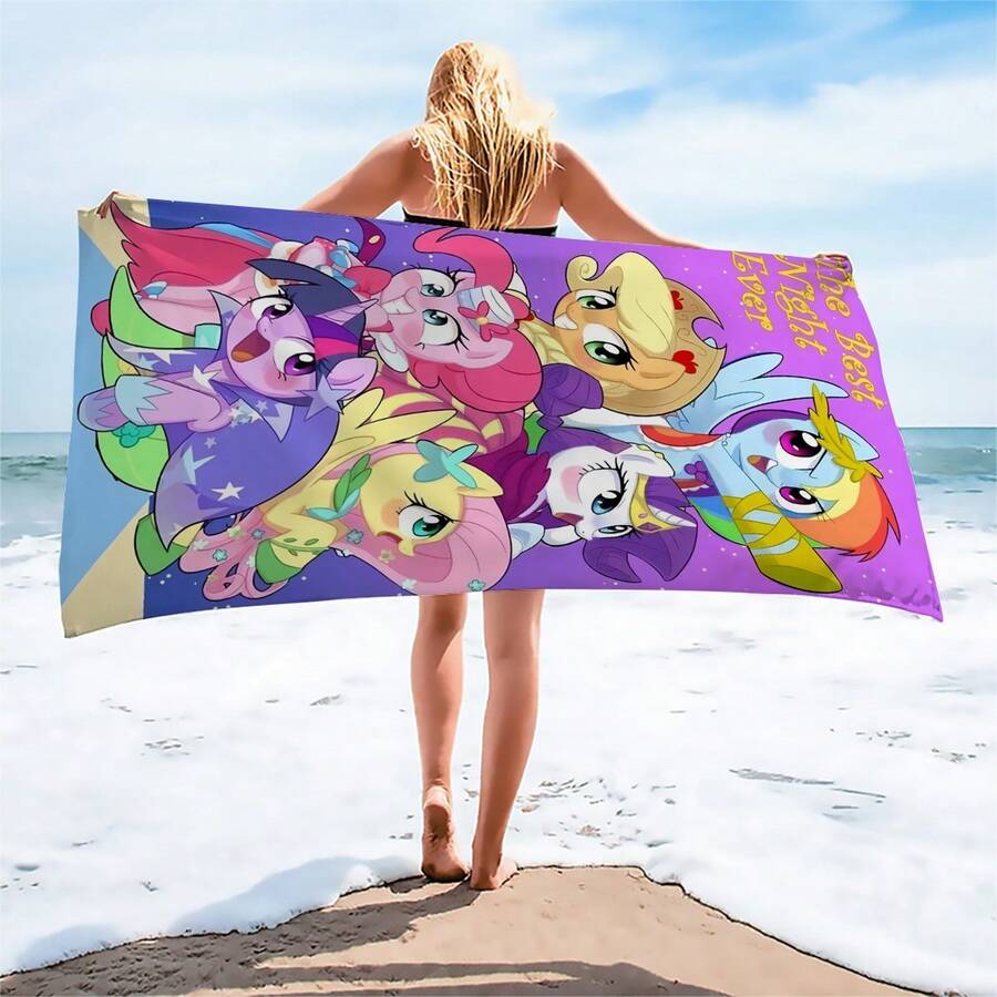1pc My Little Pony Officially Licensed Super Absorbent Microfiber Beach Towel - Modern Cartoon Design, Soft Quick-Dry Knit Fabric, Lightweight Anti-Sand, Ideal For Camping And Outdoor Activities, Essential For Summer Beach - Pink - View 1