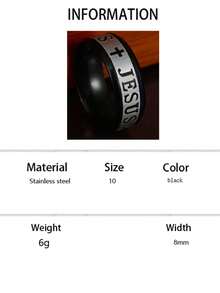 1pc 8mm 316 Titanium Steel 18K Silver/Gold Plated Jesus Cross Bible Wedding Ring, Plus Size - Black - View 14