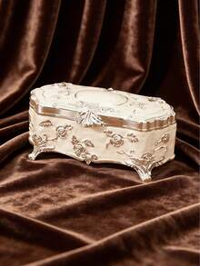 1pc Art Zino Studio Zinc Alloy Cotton Swab Holder: Available In 4 Colors - Antique Copper, Silver White, Silver White With Red Flowers, Gold White With Red Flowers. Oval Shape With Rose Engraving And Exquisite Patterns, Luxurious Retro Style. Can Store Cotton Swabs, Suitable For Romantic Occasions Like Birthdays, Valentine's Day, And A Practical Desktop Storage Item For All Seasons.