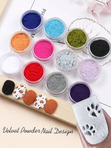 12pcs Velvet Nail Powder Set, Luxury Heart Sweater Animal Skin Design, Fashionable Glitter, Nail Art Accessories For Valentine's Day, Spring, Summer, Autumn And Winter - Multicolor - View 2
