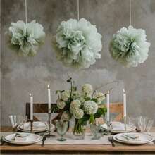 12 كرة زهرية من الورق الأخضر، ديكور حفلة الزفاف، خلفية ديكور حفلة عيد الميلاد، بومبوم مناسبة لديكور العطلات، الذكرى السنوية، الزفاف، عيد الحب - أخضر - مشاهدة 8