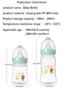 1pc/2pcs Baby Milk Bottle, 5cm Diameter, PP Material, Heat Resistant Up To 120°C, Microwave Body, Clear Measurement Marks, Soft Nipple, Convenient For Baby Daily Use