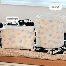 OYHOMO Collapsible Laundry Basket Girls Nursery Clothes Hamper Blanket Basket Butterfly Decor Toys Storage Basket Bin Thicken Canvas Home Organizer For Bedroom, Bathroom, Living Room - Multicolor - View 1