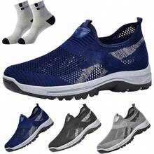 Summer Outdoor Breathable Elderly Walking Shoes, Men's Breathable Casual Mesh Loafers, Lightweight Slip - On Walking Shoes Blue, 6.5 - inicial - Ver 2