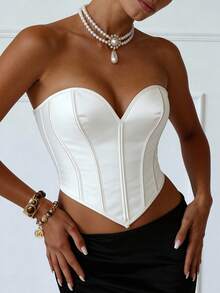 Áo corset trắng gợi cảm, thanh lịch, có gọng và dây buộc phía sau, phù hợp cho hộp đêm, hẹn hò, lễ hội âm nhạc, áo định hình dáng người dáng ngắn. - trắng - Xem 3