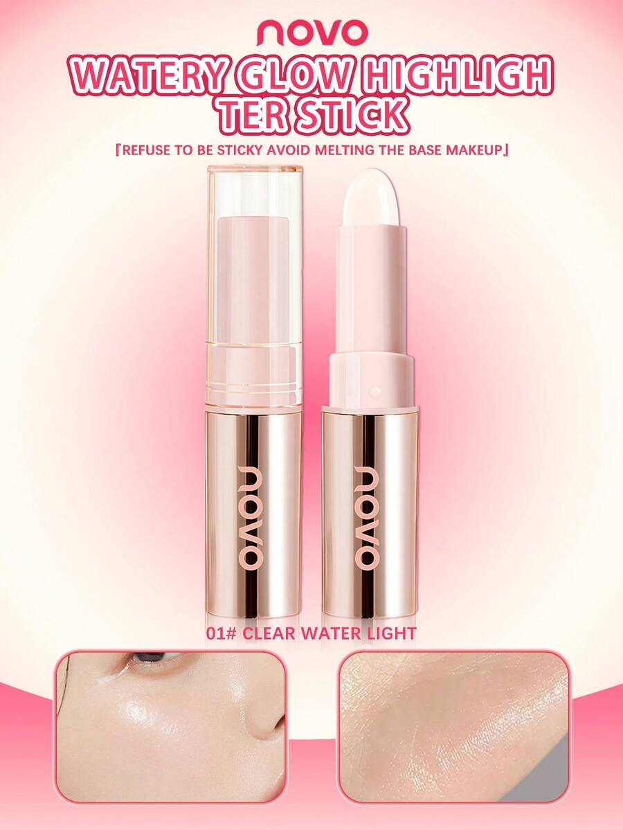 NOVO 保湿高光棒/腮红棒，提亮肤色，珠光闪耀，轻松晕染，适合日常、秋冬季、新年、送礼、毕业典礼、派对、音乐节、Y2K风格等场合，可爱百搭。 - 01#清透水光 - 查看 1