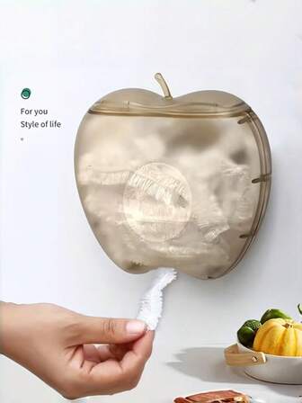 1pc New Cling Film Dispenser Box, Reusable Plastic Wrap Holder, Wall-Mounted Storage Container For Kitchen & Bathroom, Holds Up To 100 Garbage Bags, Apple-Shaped Design