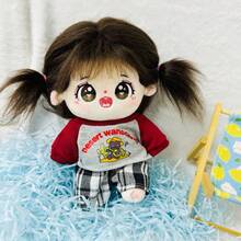 1件毛绒时尚娃娃服装，可搭配不同服饰，可选配骨架（骨架可活动娃娃的手臂和腿部），送给朋友的完美礼物，长长的深棕色头发。可爱的连衣裙。 - 彩色 - 查看 7