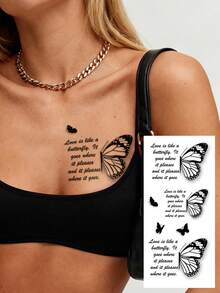 STARTTOOS 2 piezas/1 pieza Patrón de frase de mariposa simple de especificación múltiple Y2K pequeño y exquisito Pegatinas de tatuaje temporal falso adecuadas para muñeca, tobillo, hombro, cuello, clavícula DIY Fiesta diaria, regalo de vacaciones Pegatinas de tatuaje corporal realistas impermeables