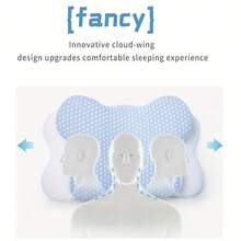 蝴蝶牌颈枕，轮廓记忆棉枕，符合人体工学的矫形颈枕，适合侧睡、仰睡和俯睡者，配有透气枕套 - 蓝色 - 彩色 - 查看 4