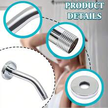 1件不锈钢淋浴臂，壁挂式复古浴室淋浴延长杆，适用于家庭和酒店，通用型，带装饰盖，经久耐用，浴室配件 - 銀色 - 查看 10