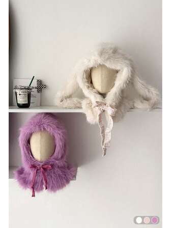 秋冬新款蓬松拉法帽，保暖耳罩式飞行员帽，加厚绒毛拉法帽（女士款），仿毛皮保暖拉法帽，紫色蓬松拉法帽（女士款），加厚耳罩式飞行员帽