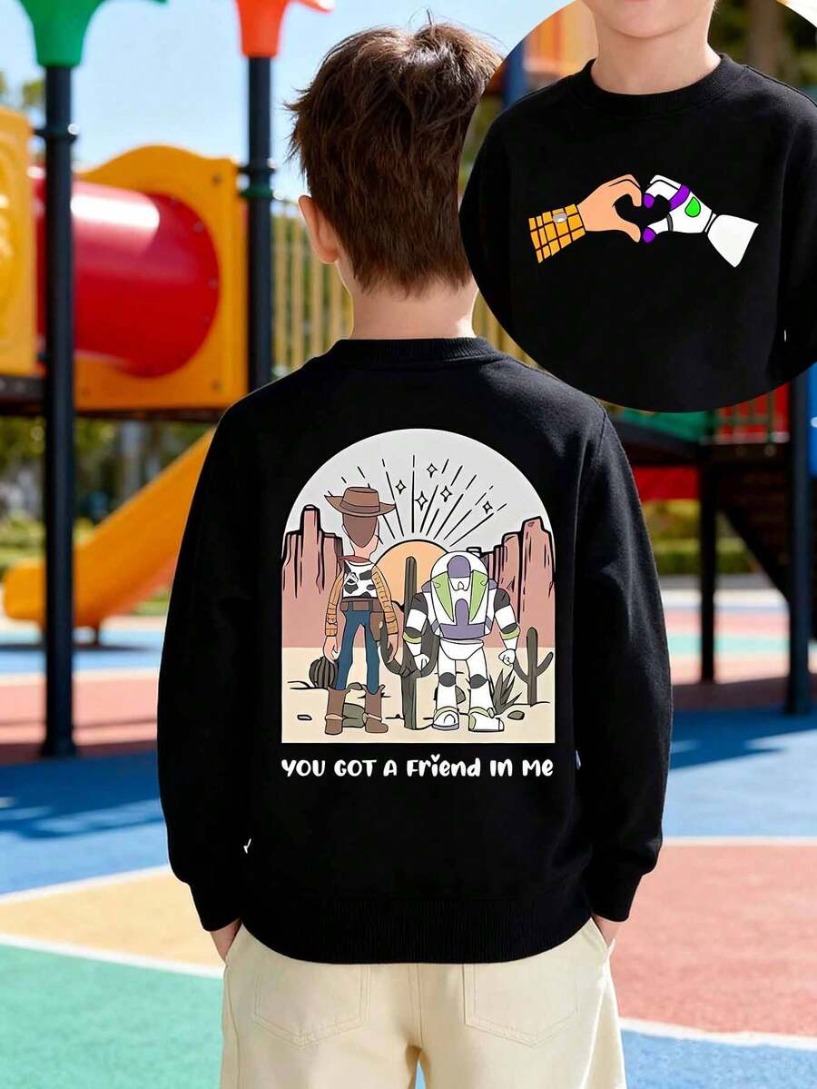Disney Toy Story Double-Sided Print Fall/Winter Kids' Crewneck Sweatshirt Perfect For Boys' Everyday Play Long-Sleeve Top Ideal As A Christmas Gift - Black - View 1