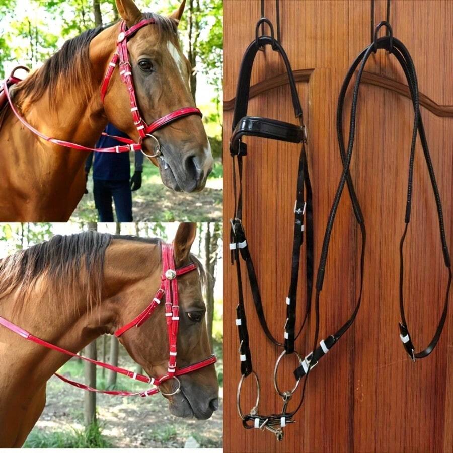 Professional Horse Halter Set: Halter + Bit + Adjustable Lead Rope, Horse Training Equipment, Equestrian Gear, Racing Bridle, Bit, Reins, 3 PiecesDurable Anti-Slip Horse Tack