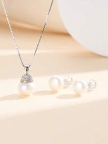 AETOLIA 925纯银项链耳环套装，镶嵌7-9毫米养殖珍珠，优雅公主皇冠设计，适合女性日常佩戴、婚礼、派对/生日礼物