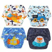 Conjunto de 3/4 fraldas de pano reutilizáveis à prova de vazamentos + calça de treinamento bordada, macias, respiráveis e absorventes, ótimo presente para bebês. - Multicolorido - Ver 28