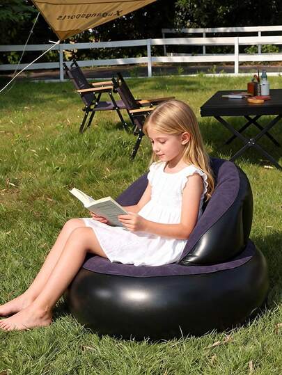 1pc Kids' Camping Chair, Single Sofa, Shell Design Flocked Inflatable Sofa, Foldable Outdoor Leisure Recliner Seat, Portable Stool Suitable For Outdoor Use