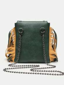 Fringed Boho Style Shoulder Crossbody Bag, Retro Fashion Street Punk Phone Pouch, Suitable For Daily Use - Army Green - View 6