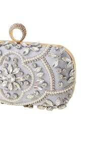 Nuevo bolso de noche con adornos de strass, bolso de mano formal hecho a mano con cuentas - Plateado - Ver 3