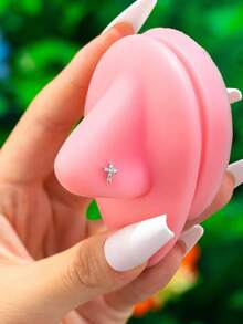 1pc Mini Cross Shape Nose Nail Ring Inlaid Shiny White Zirconia Simple Style Nose Piercing Jewelry For Women