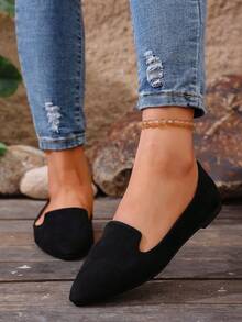 Women's Pointed Toe Flat Shoes, Black Work Shoes, Runs Small, Oversized EU Size 35-45, Fashion Casual Sneakers In Leopard, Rainbow, Military Green, Black With Gold Thread, Slip-On Comfortable Lightweight Flats, Fabric Batch May Vary Slightly In Color And Pattern