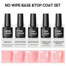 Coscelia 40PCS Gel Nail Polish Kit Glitter Green Pink Gel Polish Kit Base Top Coat & Silver Golden Glitter Top Coat Set Gel Polish Set Manicure Salon Gift For Women Nail Art DIY Kit - 彩色 - 查看 5