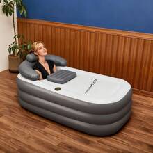160厘米大号便携式现代折叠浴缸，高效保温，配备充气靠背垫，加厚设计，易于收纳，适用于桑拿和冰浴，全身浸泡浴缸，便携式耐用折叠水疗浴缸，豪华浴室，居家沐浴的理想之选 - 深灰色 - 查看 2
