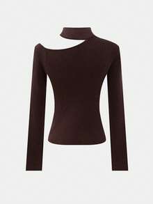 性感镂空露背修身罗纹针织短款上衣 - 咖色 - 查看 4