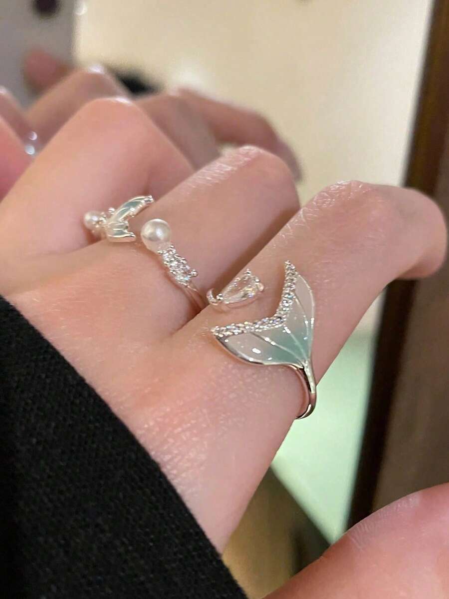 2pcs/Set Fashionable Mermaid Tail Design Open Ring, Suitable For Women's Daily Wear - Multicolor - View 1