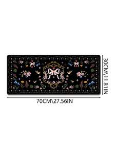 复古甜美黑色鼠标垫，可爱桌垫 XXL 大号扇形游戏鼠标垫，防滑橡胶底座键盘垫防水少女桌面垫，适用于笔记本电脑游戏、家庭办公，花朵蝴蝶结 - 彩色 - 查看 14