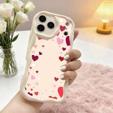 1PC Phone Case ,  Pink Hearts Pattern Print Design , Stylish Phone Case, Phone Decoration, All-around Lens Protection, Creative Small Gift, Funny Gift for Boys and Girls - Blanco - Ver 1