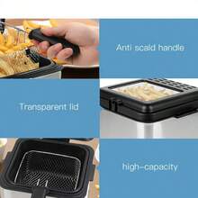 Electric Deep Fryer, For Home And Commercial Use, Multifunctional High-Performance Fryer, 900 W Rapid Heating Power, Constant Temperature Control, Large Capacity For 3-4 People, Non-Stick Inner Pot, Ideal For Frying Chicken And French Fries, Heat-Resistant Handle, Transparent Lid