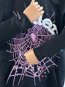 Men's Oversized Hip Hop Letter Printed Harajuku Retro Hoodie Long Sleeve Sweatshirts And Pants For Men And Women Big Size Pullover Hoodies - 黑色衛衣 - 查看 3