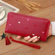 Women's Fringe Long Wallet Cute Coin Purse Zipper Credit Card Holder Fashionable And Simple Heart Embroidery Wallet Gift Gift Present Heart Purse(Heart Pattern Random) Wallet Purse Wallet Wallet Keychain Wristlet Wallet - Red - View 7