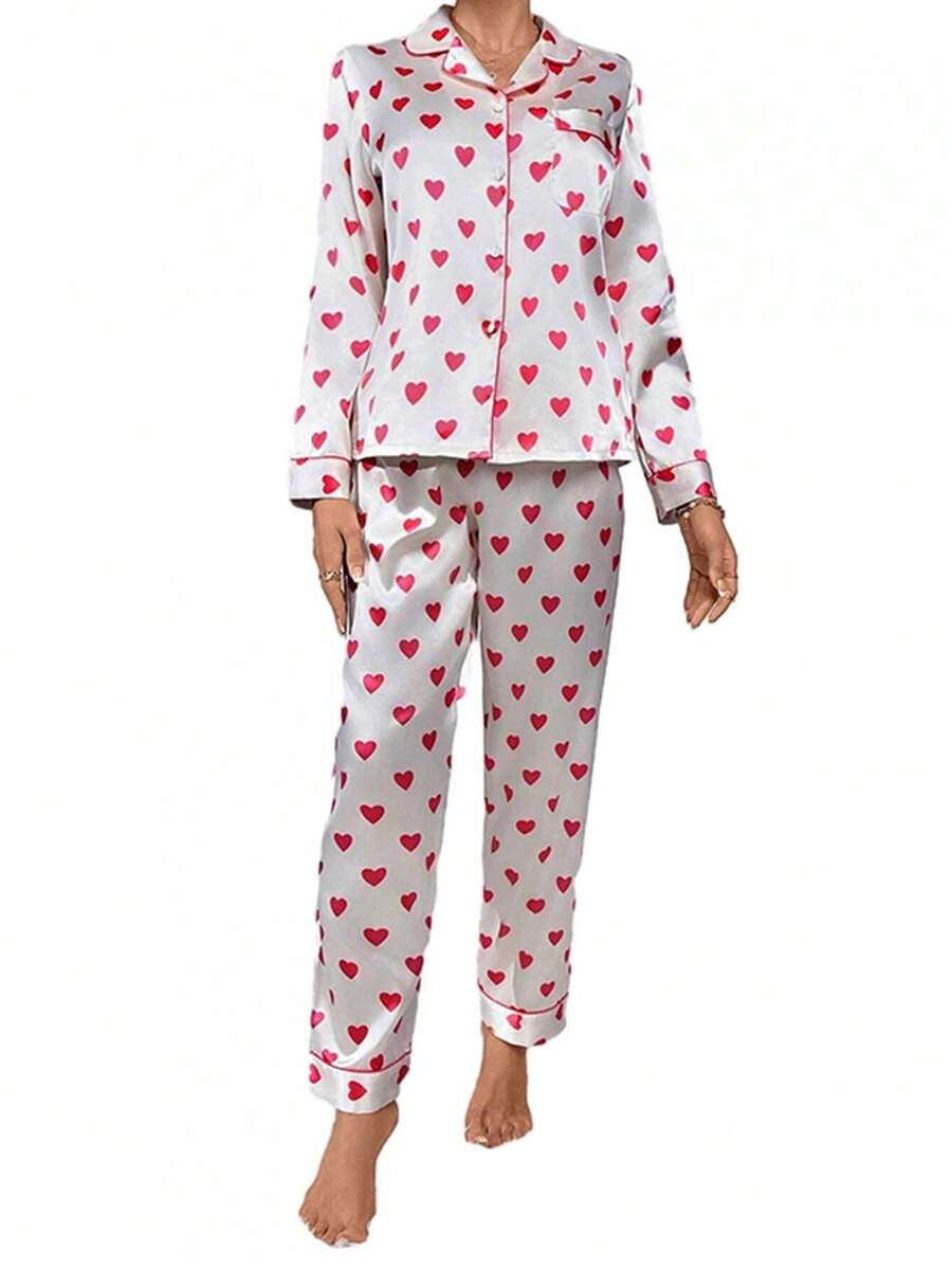 Conjunto de pijama navideño para mujer, camisa de manga larga a rayas con pantalón, ropa de dormir para estar en casa - Rosa - Ver 1