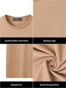 CAMEL CROWN 男士短袖T恤，休闲纯色圆领上衣，夏季 - 卡其色 - 查看 6