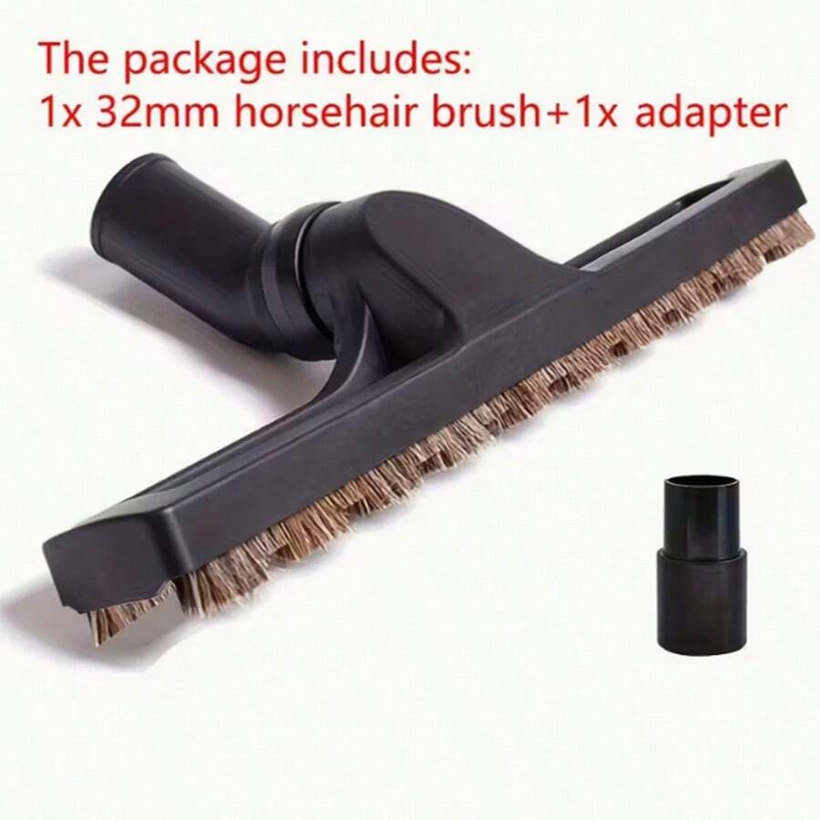 Universal Horsehair Floor Brush Head, 1 1/4 "32mm, Good Water Absorption, Suitable For Eureka, Royal, Dirt Devil, Rainbow Vacuum Cleaners, Including 32mm To 35mm Adapters, Plastic Material, Floor Accessories - Black - View 1