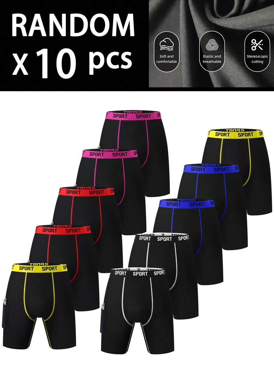 10pcs/Pack Men's Sports Briefs | Soft Breathable Fabric | Multicolor "SPORT" Waistband With Side Pockets - Multicolor - View 1