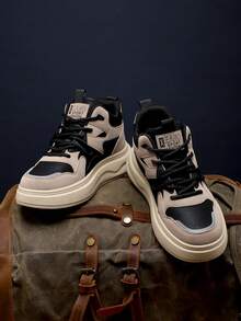 New Thick Sole Casual Lace-Up Versatile Multi-Color Skateboard Shoes, Sneakers Suitable For Daily, Work, Gathering - Black Brown - View 5