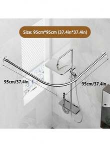 1pc Shower Curtain Rod, Curved Shower Curtain Rod, L-Shaped Bathroom Rod Required, Thickened Stainless Steel L-Shaped Rod, Suitable For Bathrooms, Shower Curtain Bathroom Set. - Silver - View 11
