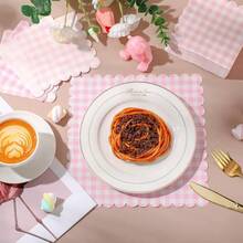 1 Gói (50/100 chiếc) Khăn ăn kẻ sọc hồng, 3 lớp, dày, mềm, không mùi, kích thước 25*25cm khi trải ra, 12.5*12.5cm khi gấp lại, thích hợp cho sinh nhật, đám cưới, tiệc lễ, nhà hàng, nhà bếp, mọi mùa. - Màu hồng - 1 gói (100 chiếc) - Xem 1