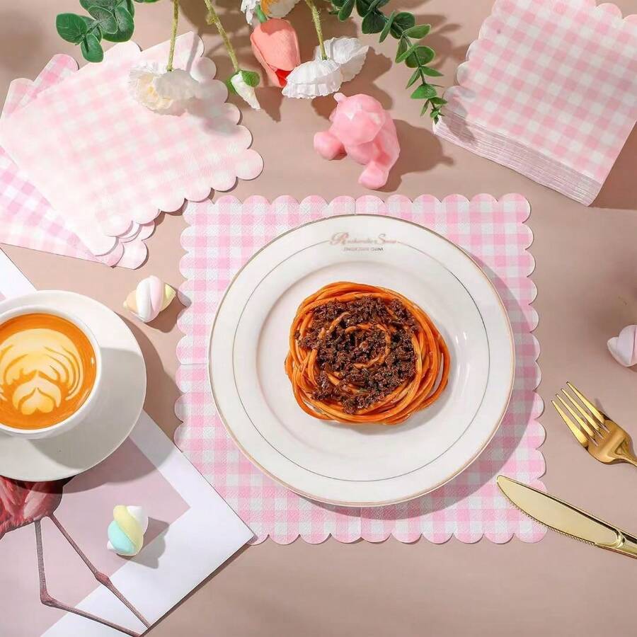 1 Gói (50/100 chiếc) Khăn ăn kẻ sọc hồng, 3 lớp, dày, mềm, không mùi, kích thước 25*25cm khi trải ra, 12.5*12.5cm khi gấp lại, thích hợp cho sinh nhật, đám cưới, tiệc lễ, nhà hàng, nhà bếp, mọi mùa. - Màu hồng - 1 gói (100 chiếc) - Xem 1