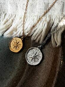 1件极简主义北极星项链，八角星吊坠，不对称圆形饰物，不锈钢链，适合女性日常佩戴 - Necklace - 查看 5